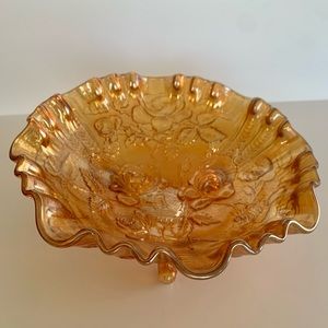 Antique Imperial Carnival Glass "Lustre Rose" Three Footed Bowl - 8.5" D…
